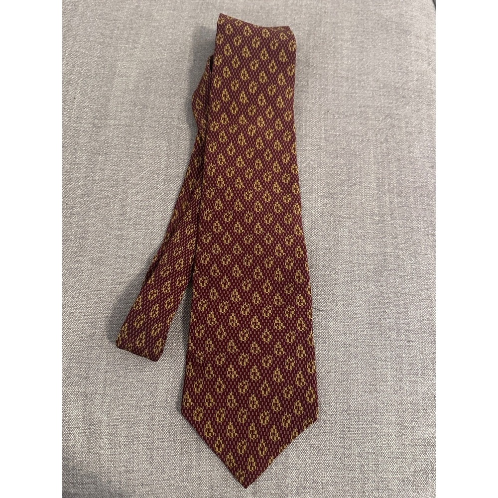 Christian Dior Necktie Burgundy Gold Patterned Silk Tie Business Formal